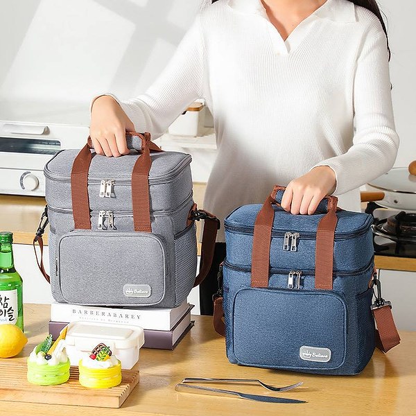 2 layer big size compartment insulated lunch box 2