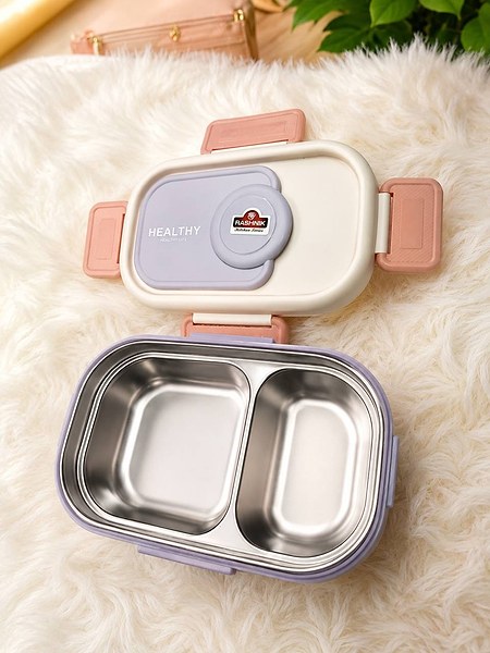 ashnik "Healthy Life" Stainless Steel 2-Compartment Bento Lunch Box