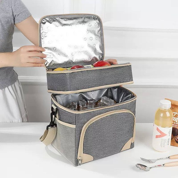 2 layer big size double tone compartment insulated lunch box design