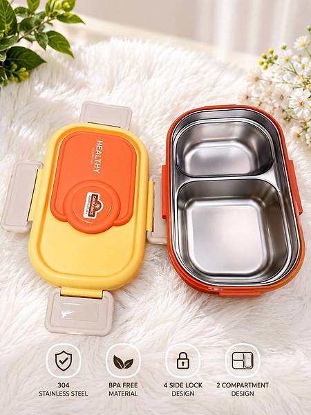 ashnik "Healthy Life" Stainless Steel 2-Compartment Bento Lunch Box 3