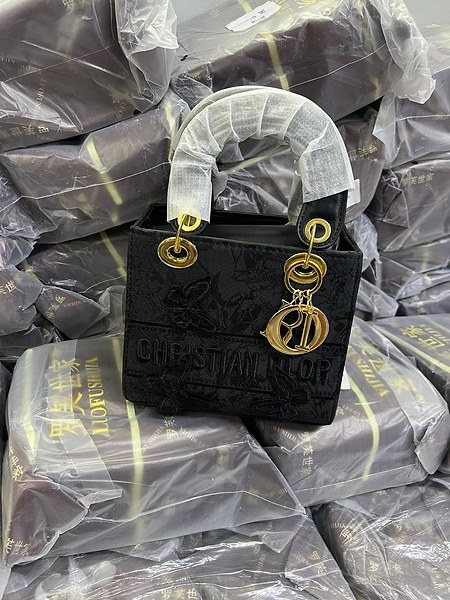 Black embroidered Christian Dior Lady D-Lite bag