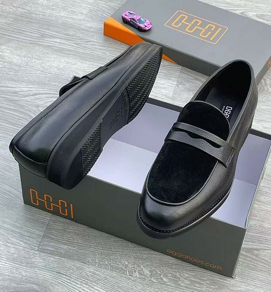 Leather and suede penny loafers