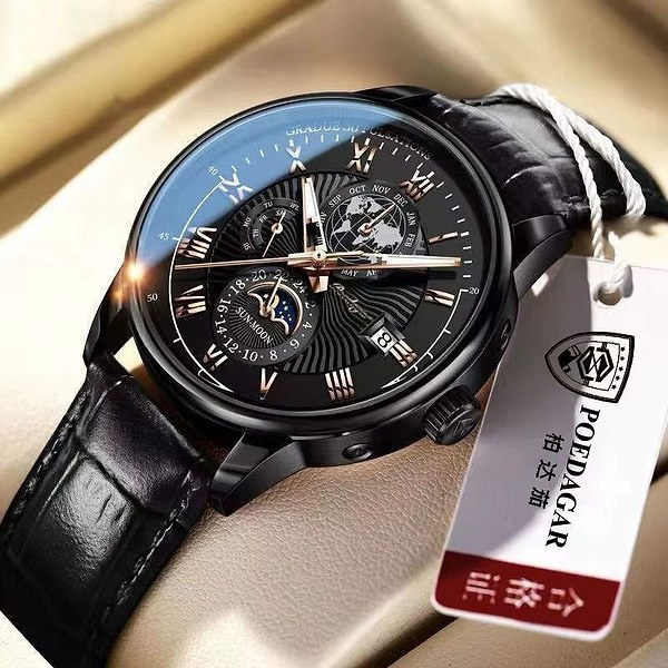 Poedagar luxury watch features a classic white dial with intricate subdials 4