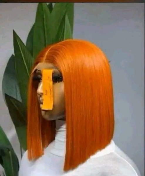 vibrant ginger orange blunt-cut bob human hair wig with 2*6 closure featuring a sleek,bone straight