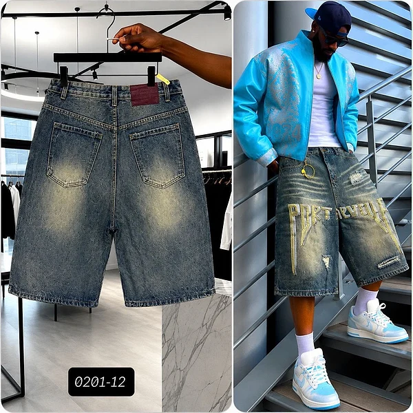 Men’s Blue Graphic Denim Shorts 2